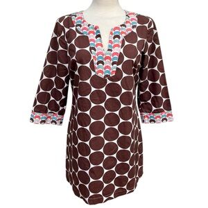 Boden Brown and White Multicolor Polka Dot Tunic Blouse 100% Cotton Women's US 8